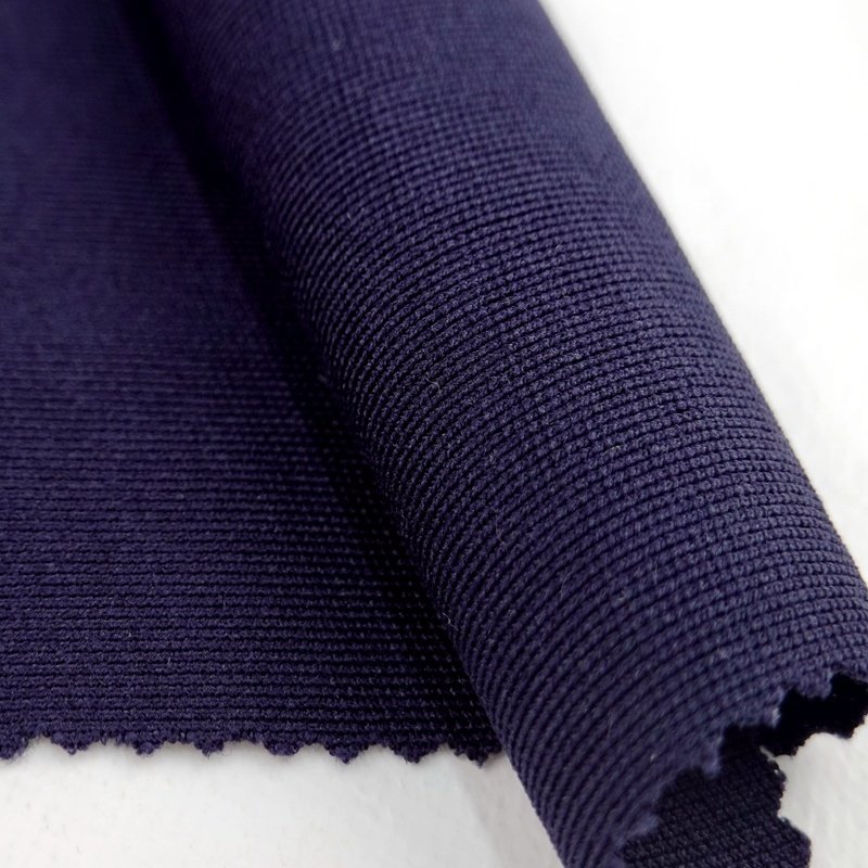 Eco friendly navy blue DTY polyester spandex knitting recycled ribbed fabric for winter sweater