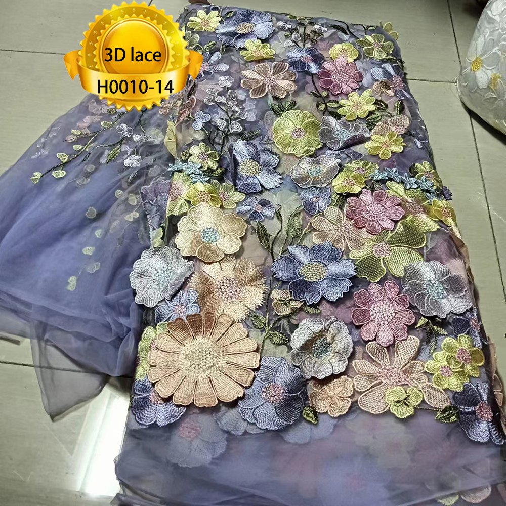 Factory directly sale Dubai 3D Flower Lace Fabric Luxury French Evening Dress Sequence Beaded Austria Lace for wedding