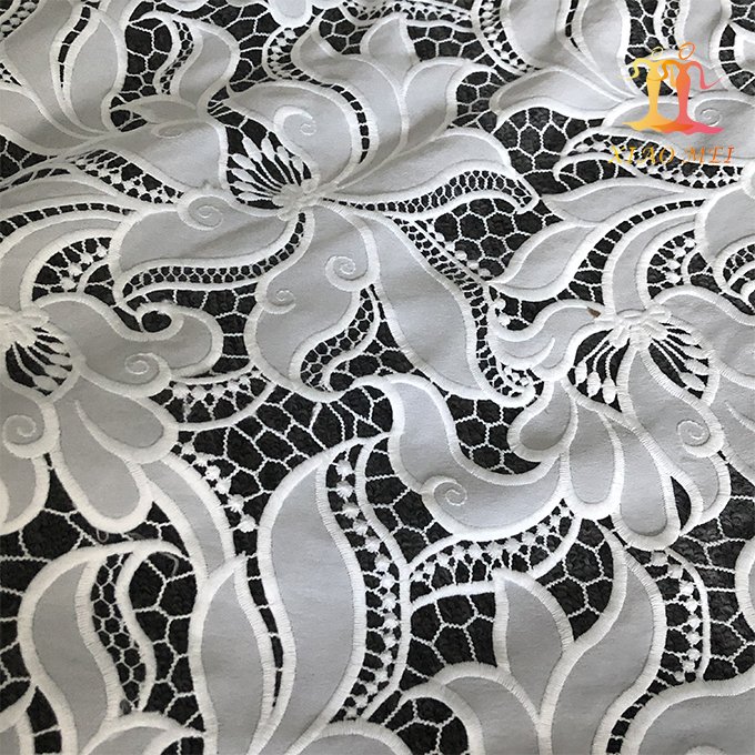 High quality chemical polyester wedding guipure embroidery bridal dress laser organza lace fabric XM-WL0149