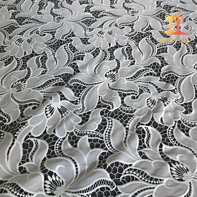 High quality chemical polyester wedding guipure embroidery bridal dress laser organza lace fabric XM-WL0149