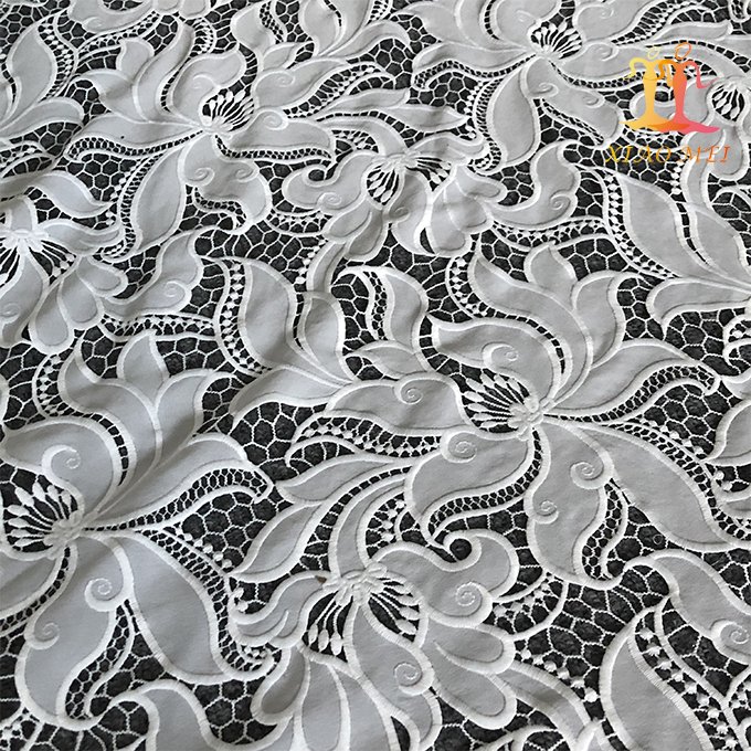 High quality chemical polyester wedding guipure embroidery bridal dress laser organza lace fabric XM-WL0149