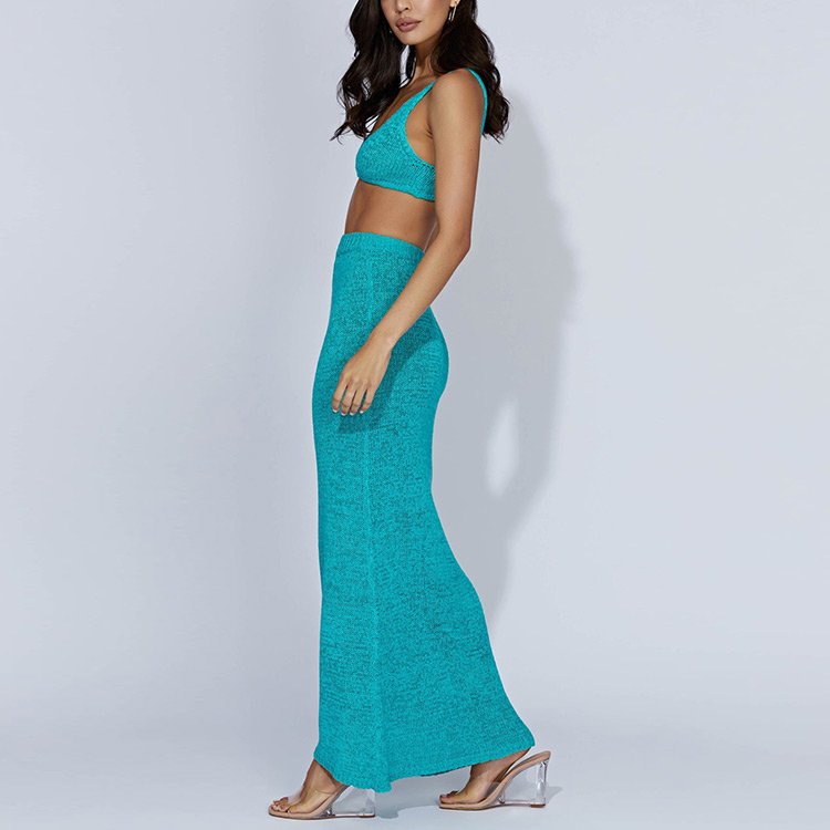 Wholesale clothing manufacturer custom 2 piece set crochet knitted bodycon dress glitter knit sweater dresses for women 2024