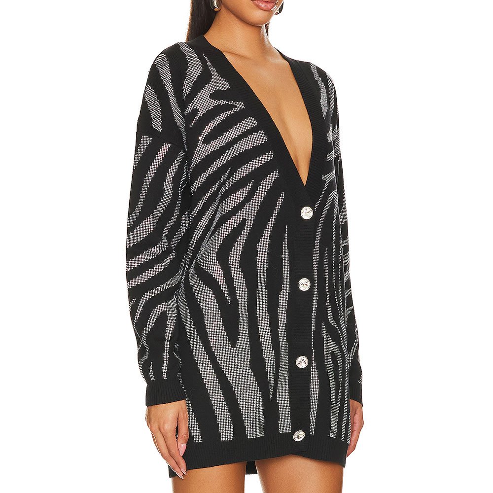 Winter Fashion Custom Crystal Decorated Knitted Ribbed Jacquard Sexy V Neck Cardigan Women's Sweater