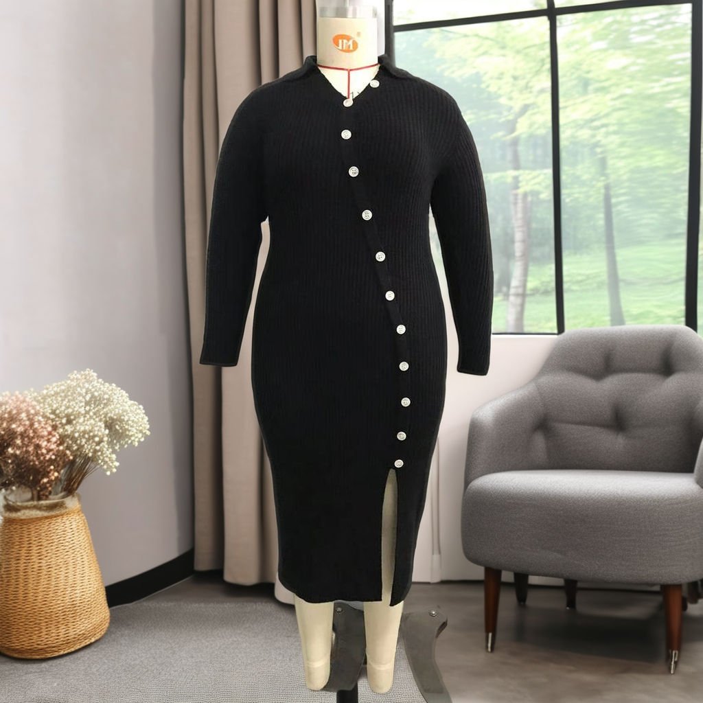 Factory wholesale long knitted dress ins style autumn new women's dress irregular button dresses for women