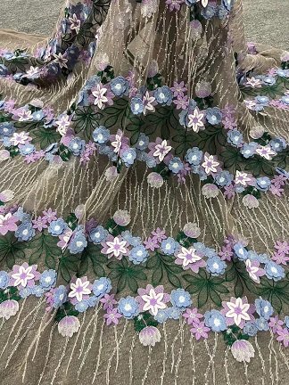 luxury customized high quality design wedding pearl beaded lace bridal for party,3D Fower Tulle Lace Fabric