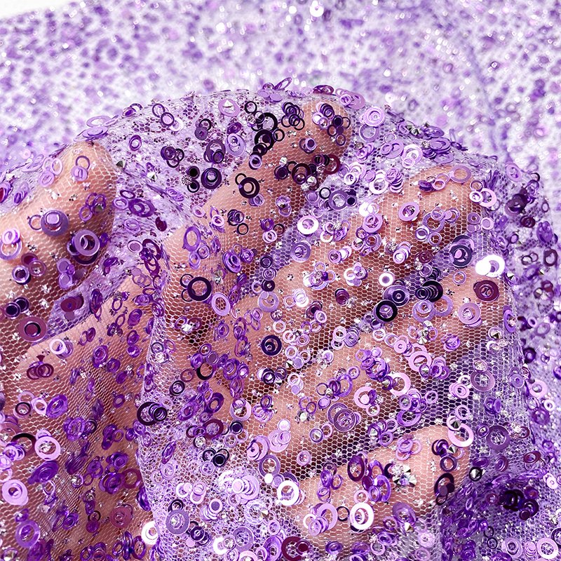 Luxury French Beaded Tulle Lace Mini Diamond Sequins Net Lace Fabric With Diamond Beads for Evening Dress