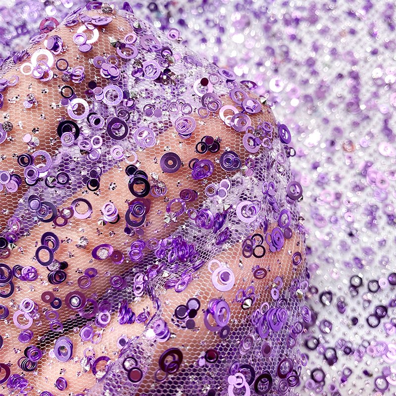 Luxury French Beaded Tulle Lace Mini Diamond Sequins Net Lace Fabric With Diamond Beads for Evening Dress