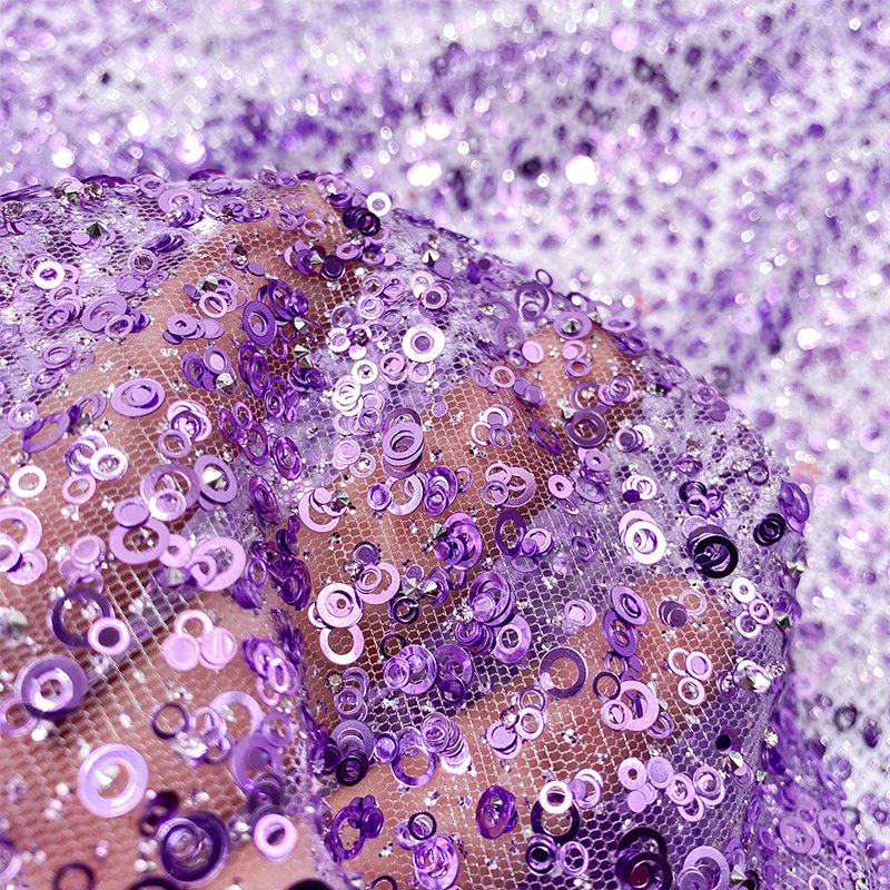 Luxury French Beaded Tulle Lace Mini Diamond Sequins Net Lace Fabric With Diamond Beads for Evening Dress
