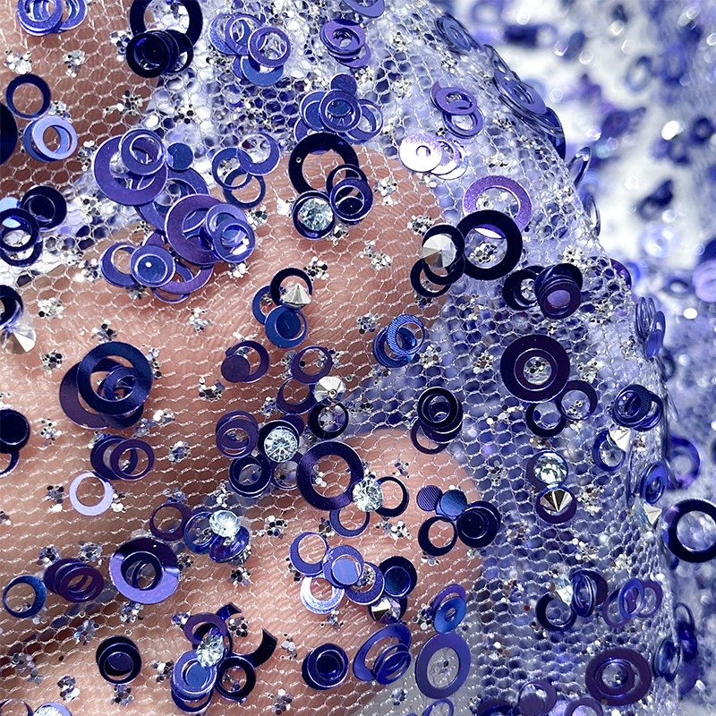 Luxury French Beaded Tulle Lace Mini Diamond Sequins Net Lace Fabric With Diamond Beads for Evening Dress