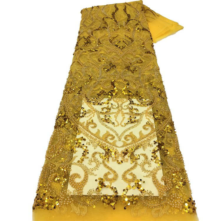 High Quality Elegant African Lace Embroidery Beads With Pearl Beaded Fabric For Nigerian Clothes