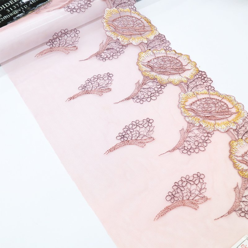 Elegant pink base with 20cm four color embroidered lace suitable for women's underwear