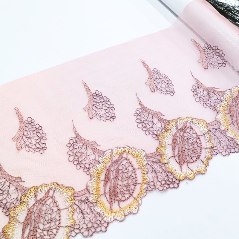 Elegant pink base with 20cm four color embroidered lace suitable for women's underwear