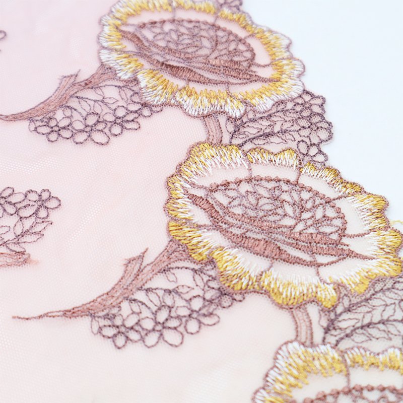 Elegant pink base with 20cm four color embroidered lace suitable for women's underwear