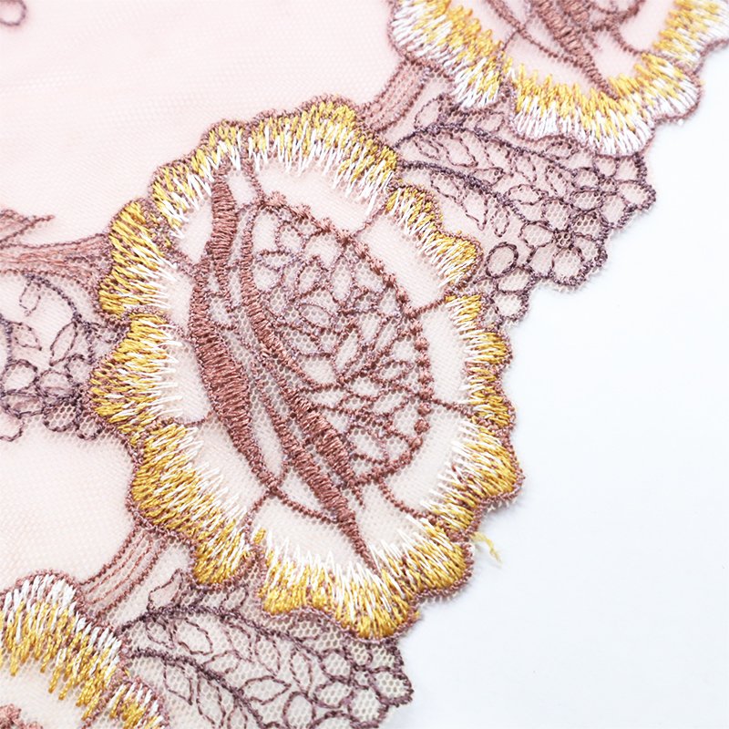Elegant pink base with 20cm four color embroidered lace suitable for women's underwear