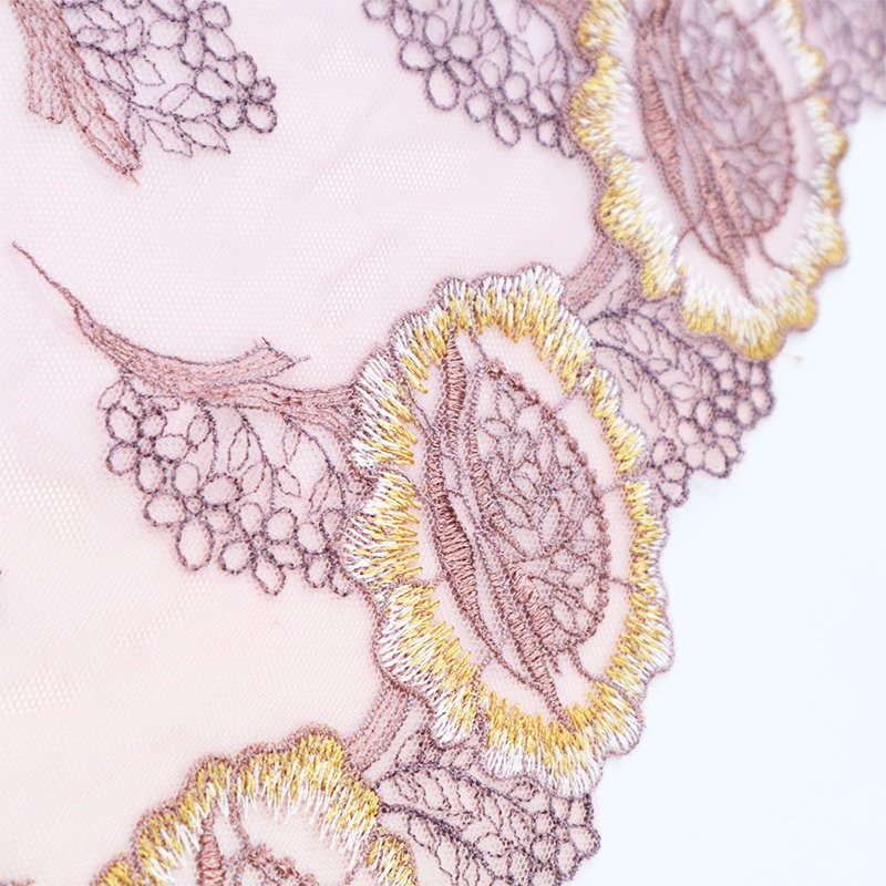 Elegant pink base with 20cm four color embroidered lace suitable for women's underwear
