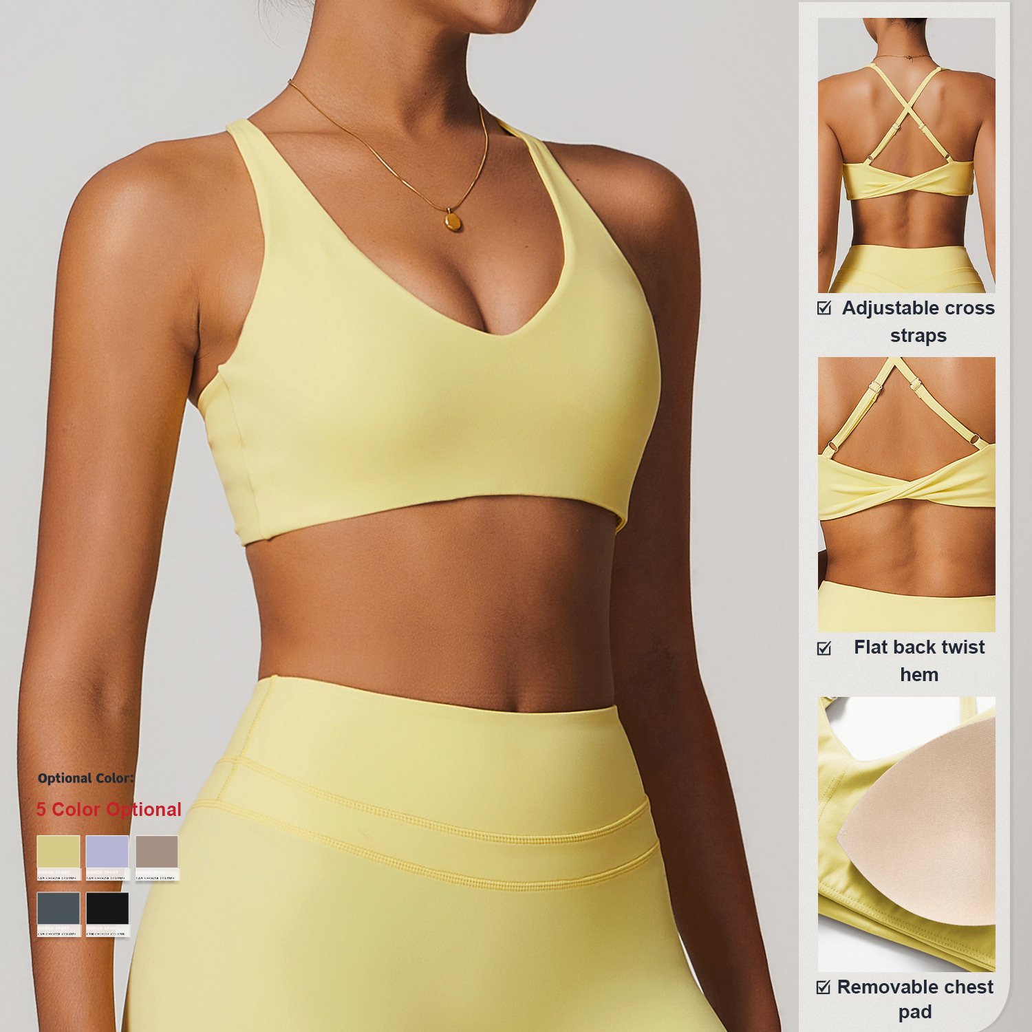 Custom Tight Quick Dry Backless Yoga Bras Women'S High Support V Neck Tops Gym Fitness Workout Running Sports Bras