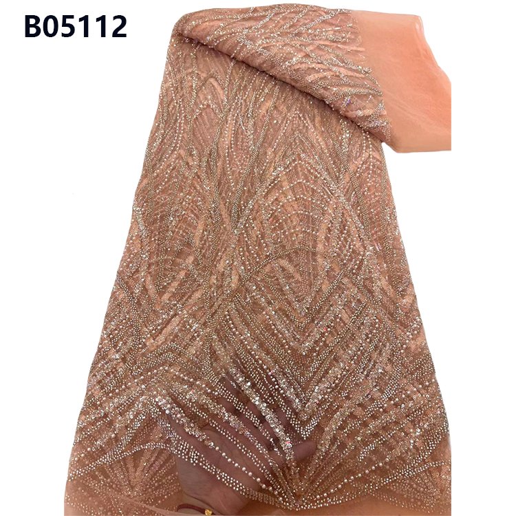CHOCOO Wholesale Sequins Beads Lace Fabric Tulle Embroidery Orange Beaded Lace Fabric for Dress