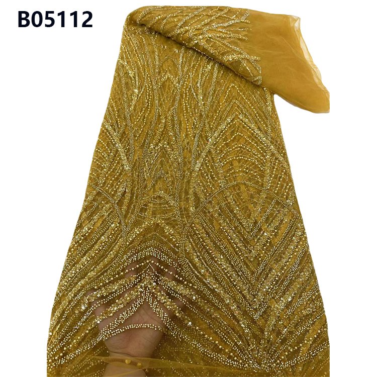 CHOCOO Wholesale Sequins Beads Lace Fabric Tulle Embroidery Orange Beaded Lace Fabric for Dress