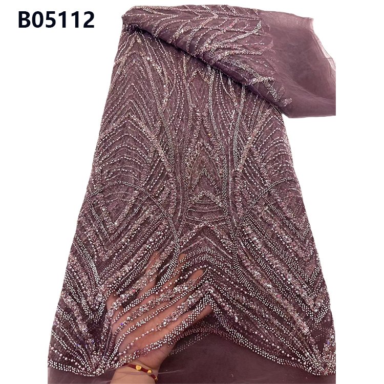 CHOCOO Wholesale Sequins Beads Lace Fabric Tulle Embroidery Orange Beaded Lace Fabric for Dress