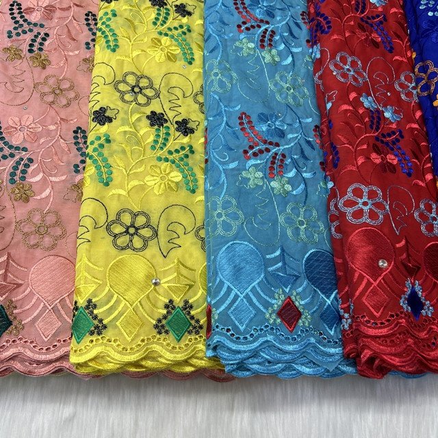 Lace African cotton lace diamond fabric 5 yard, Nigerian cotton embroidered cotton lace fabric for party dress sewing