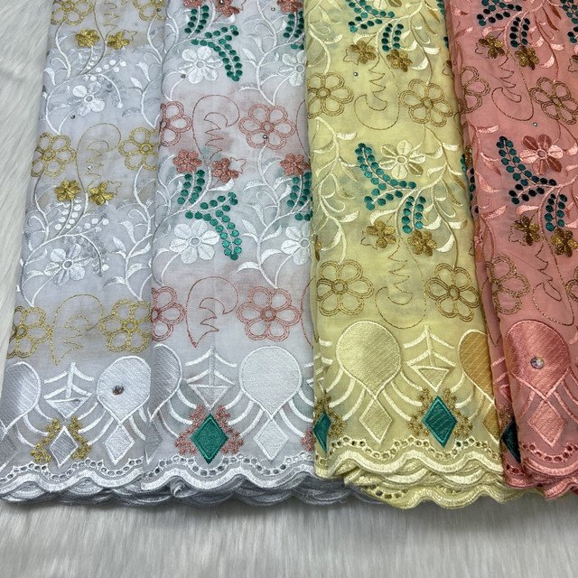 Lace African cotton lace diamond fabric 5 yard, Nigerian cotton embroidered cotton lace fabric for party dress sewing