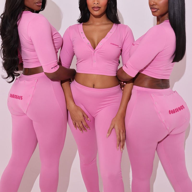 Huili Manufacturer Custom High Quality 3 Piece Ribbed Bodysuits Blue High Stretch Shorts Legging Fitness Lounge Wear Sets Women