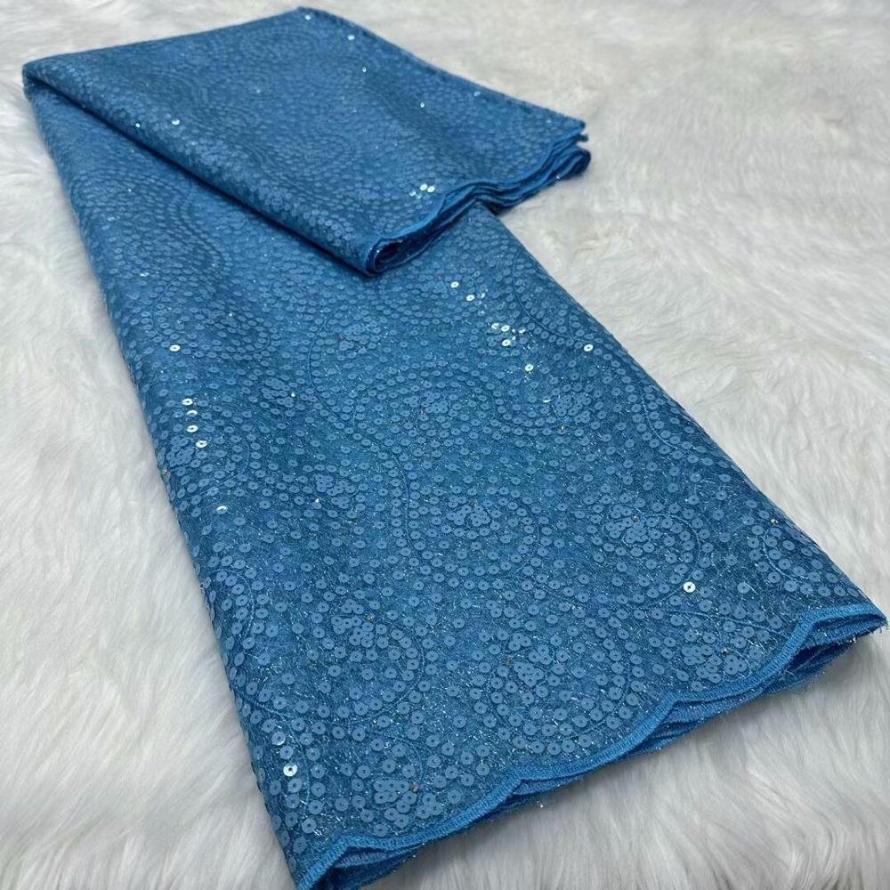 HFX France Lace Fabric 2024 High Quality French Tulle Fabric Embroidered Nigerian 3d Sequins Lace 5 Yards For Sew Party Dresses