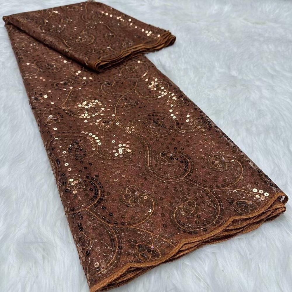 HFX France Lace Fabric 2024 High Quality French Tulle Fabric Embroidered Nigerian 3d Sequins Lace 5 Yards For Sew Party Dresses
