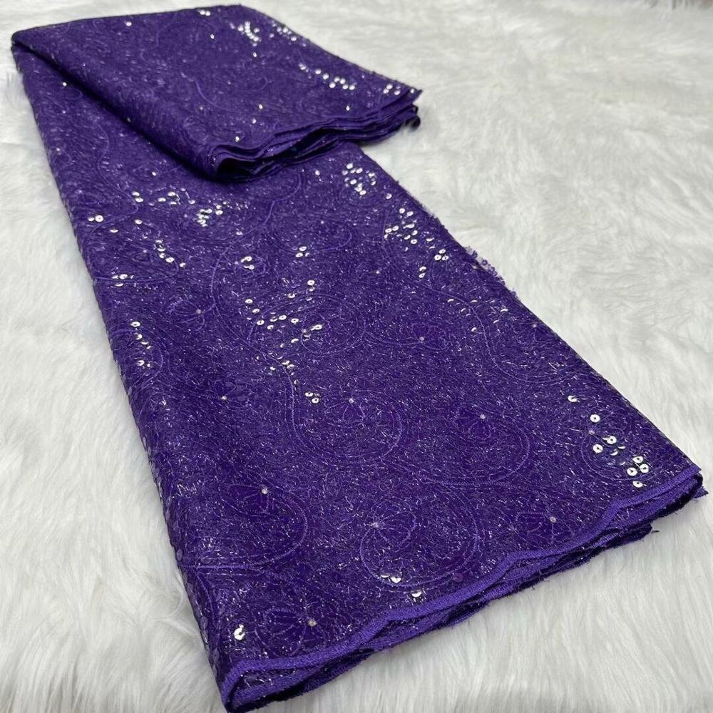 HFX France Lace Fabric 2024 High Quality French Tulle Fabric Embroidered Nigerian 3d Sequins Lace 5 Yards For Sew Party Dresses