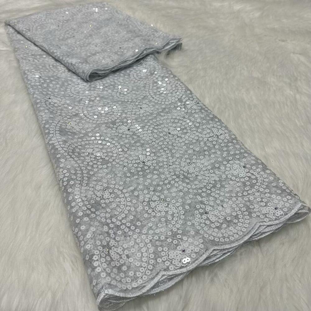 HFX France Lace Fabric 2024 High Quality French Tulle Fabric Embroidered Nigerian 3d Sequins Lace 5 Yards For Sew Party Dresses