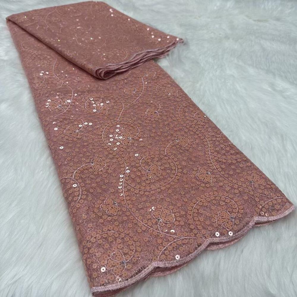 HFX France Lace Fabric 2024 High Quality French Tulle Fabric Embroidered Nigerian 3d Sequins Lace 5 Yards For Sew Party Dresses