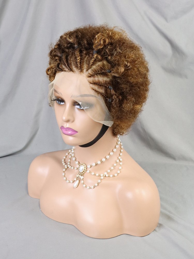 Ready To Ship Color 99j Indian Human Hair Front Bob Wigs Pre Braided Wig African Women 13x4 Lace Frontal Short Curly Pixie Wig