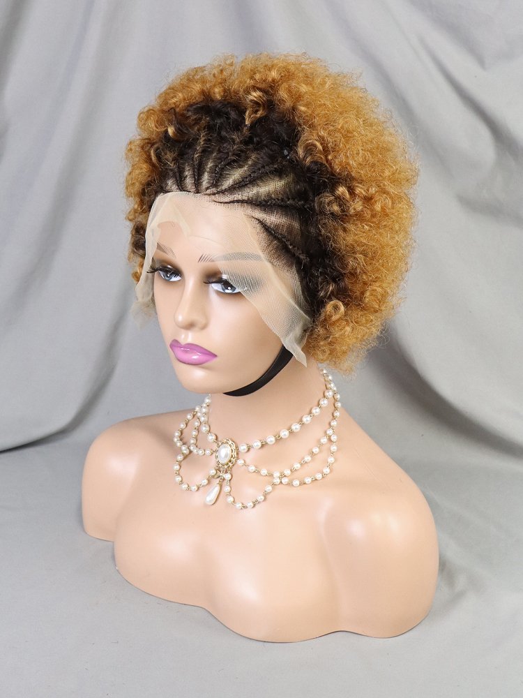 Ready To Ship Color 99j Indian Human Hair Front Bob Wigs Pre Braided Wig African Women 13x4 Lace Frontal Short Curly Pixie Wig