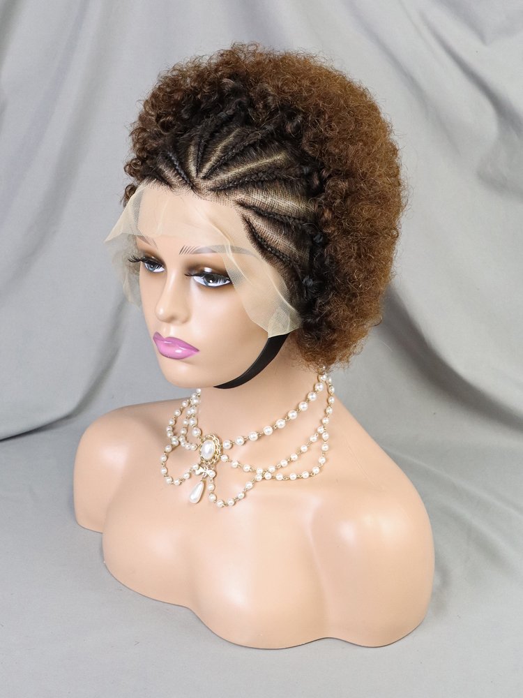 Ready To Ship Color 99j Indian Human Hair Front Bob Wigs Pre Braided Wig African Women 13x4 Lace Frontal Short Curly Pixie Wig