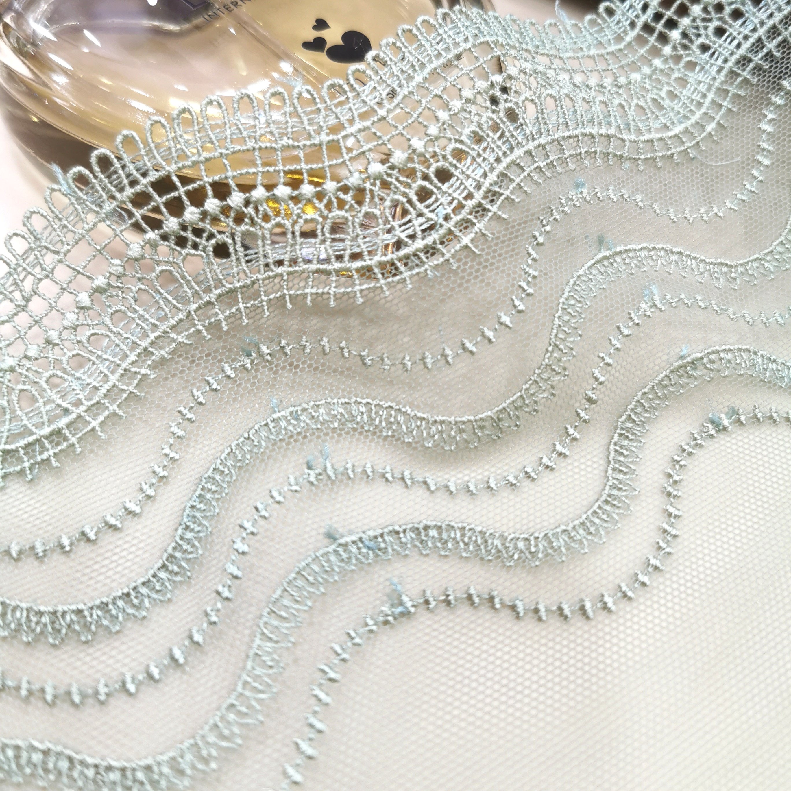 Wholesale Factory chantilly Garment Underwear accessories Shiny Embroidery Tulle Lace Trim Mesh Lace trim