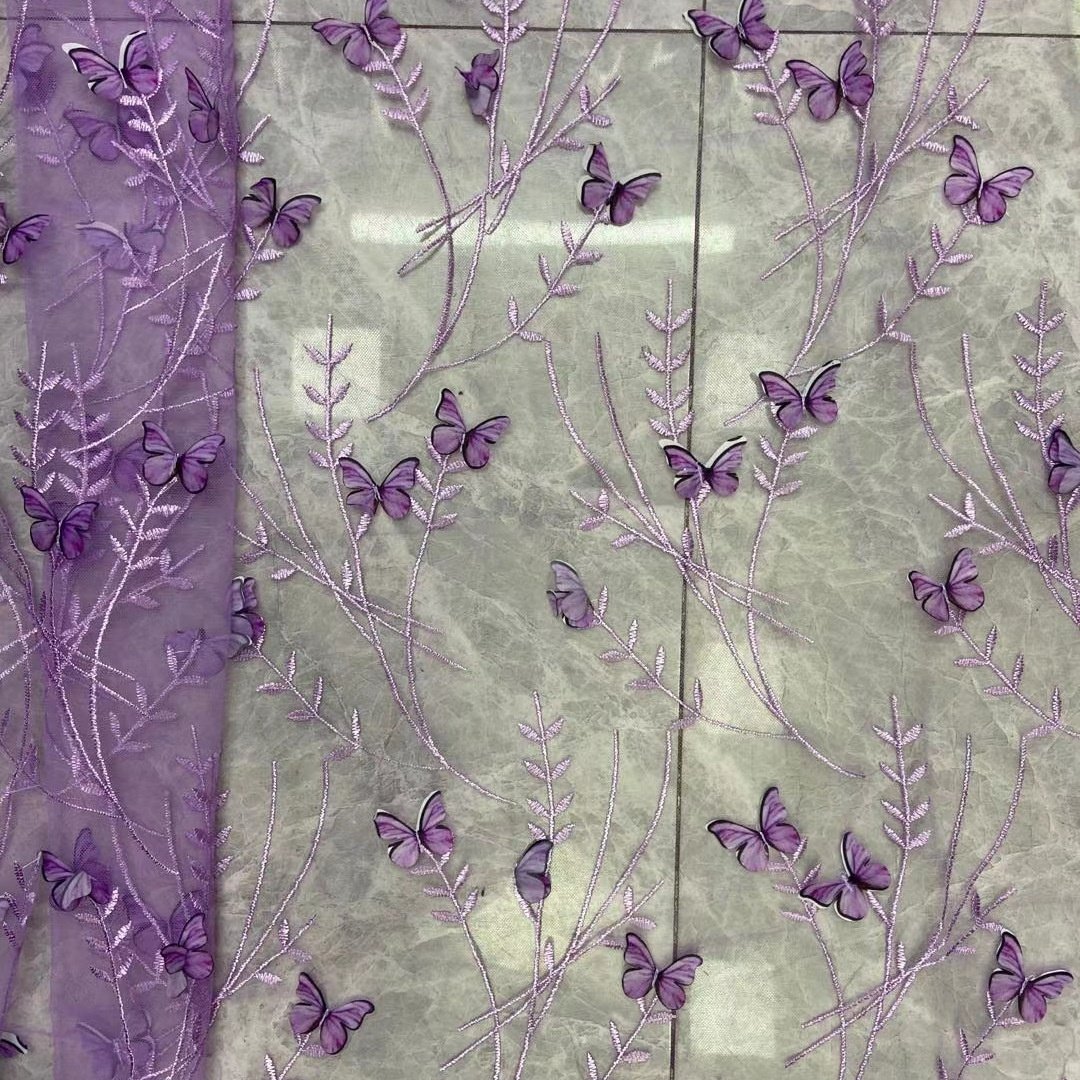 Fantastic multi colors butterflies embroidery floral tulle lace fabric for skirt LT21578