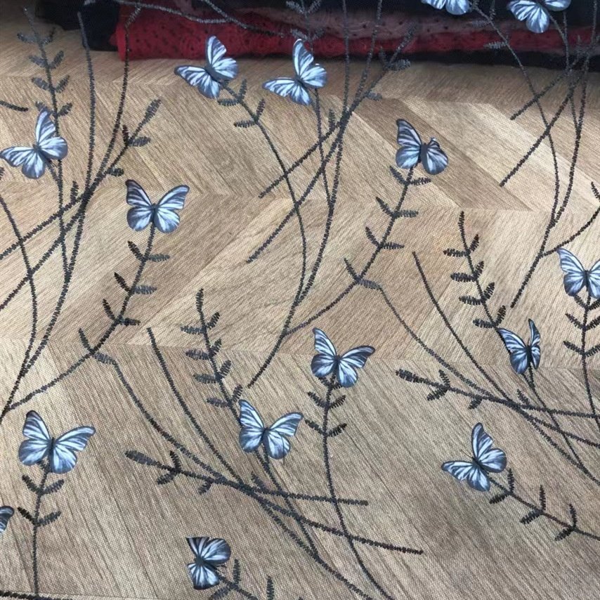 Fantastic multi colors butterflies embroidery floral tulle lace fabric for skirt LT21578