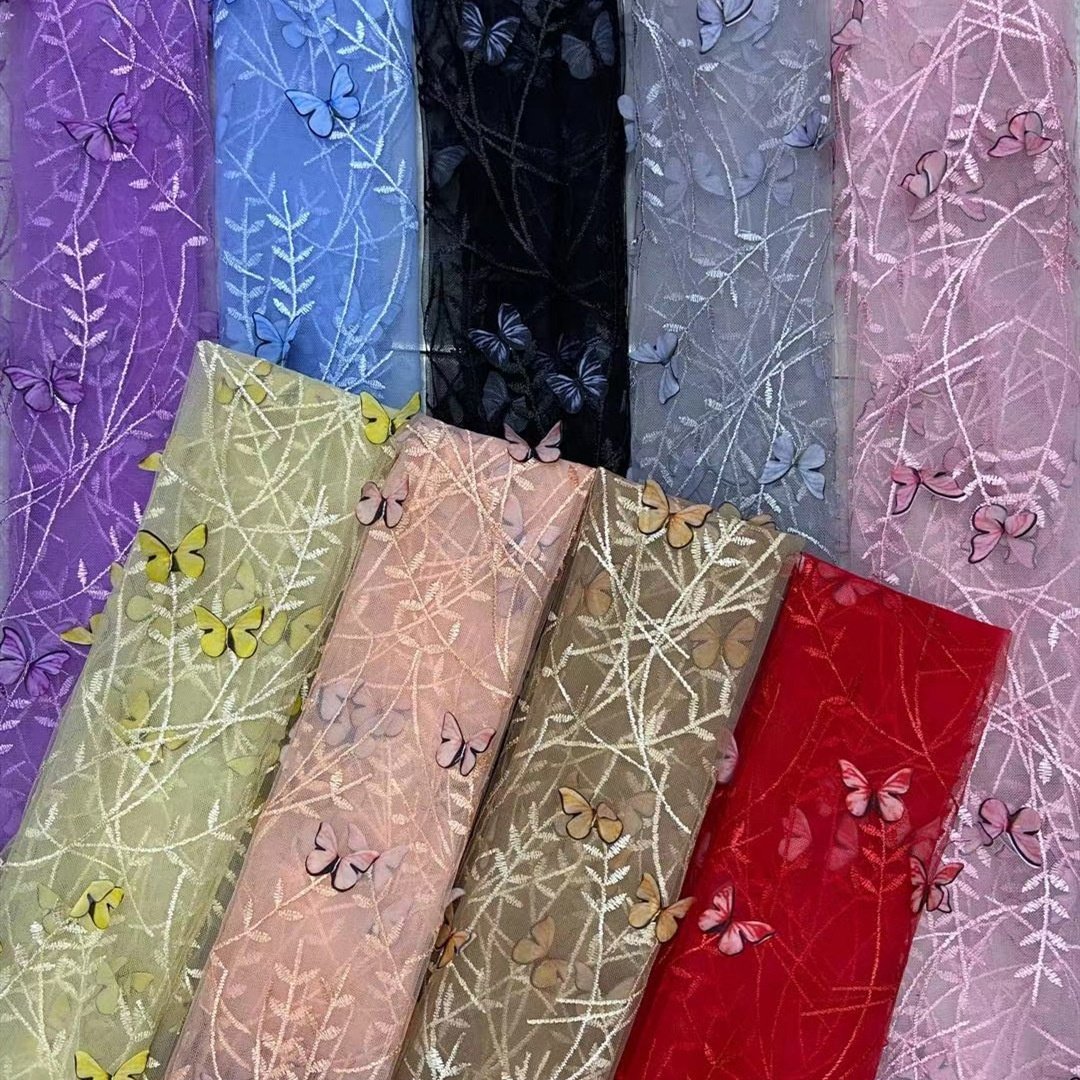 Fantastic multi colors butterflies embroidery floral tulle lace fabric for skirt LT21578