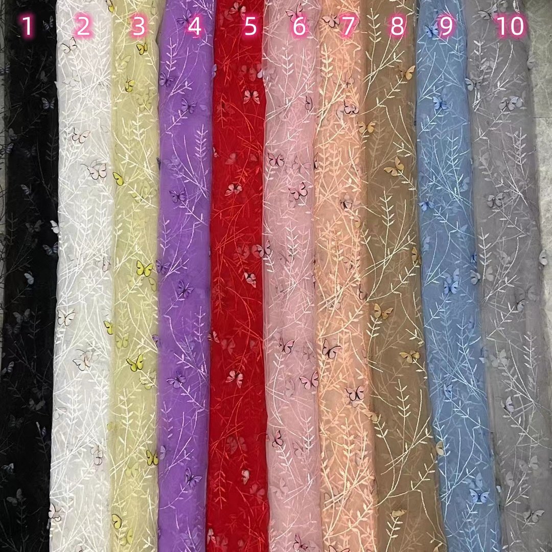 Fantastic multi colors butterflies embroidery floral tulle lace fabric for skirt LT21578