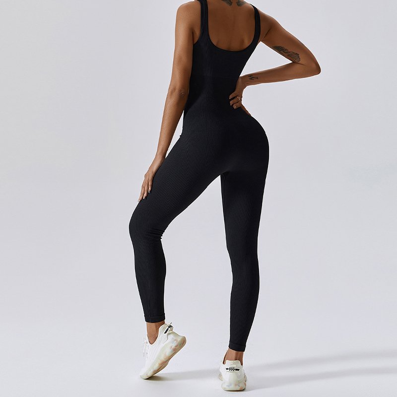 Spandex Nylon Four-Way Stretch Ribbed Seamless Yoga Sportswear Women One Piece Workout Jumpsuit Yoga