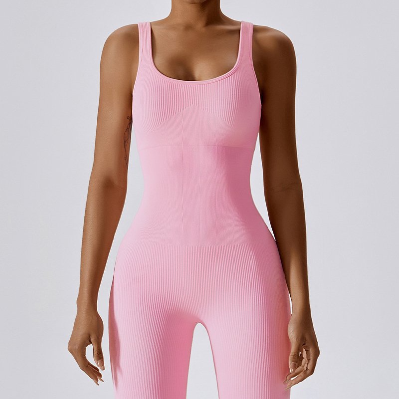 Spandex Nylon Four-Way Stretch Ribbed Seamless Yoga Sportswear Women One Piece Workout Jumpsuit Yoga