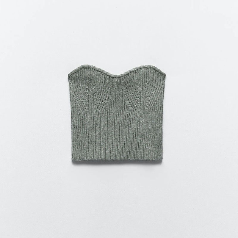 Women knitted fitted crop top and ribbed knit arm warmer sweater