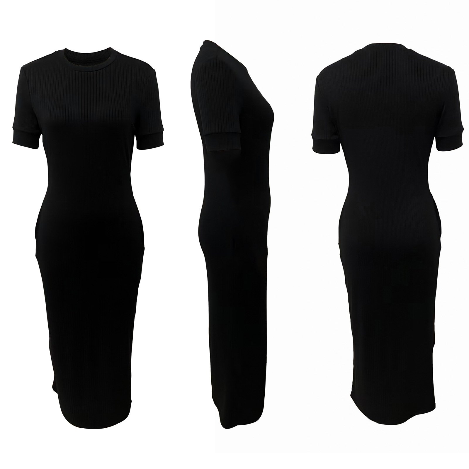 C0964 Hot selling fashion round neck ribbed sexy knitted solid color casual long dress