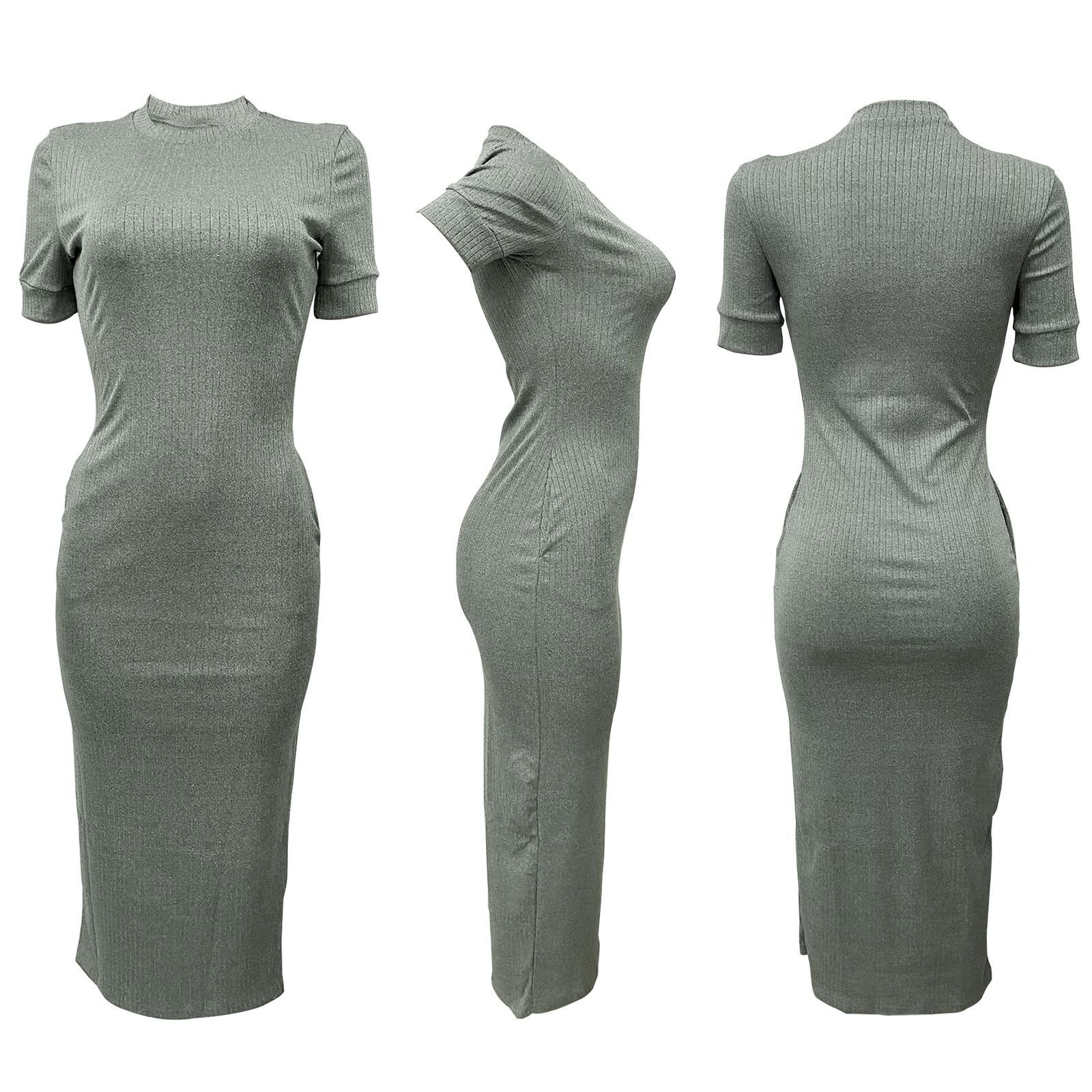 C0964 Hot selling fashion round neck ribbed sexy knitted solid color casual long dress