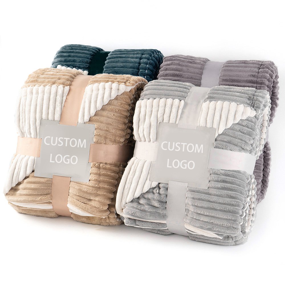 Wholesale Manta Cobertor Jacquard Fleece Bed Blanket Super Soft Warm Thick Plush Throw Lightweight Couch Ribbed Throw Blankets