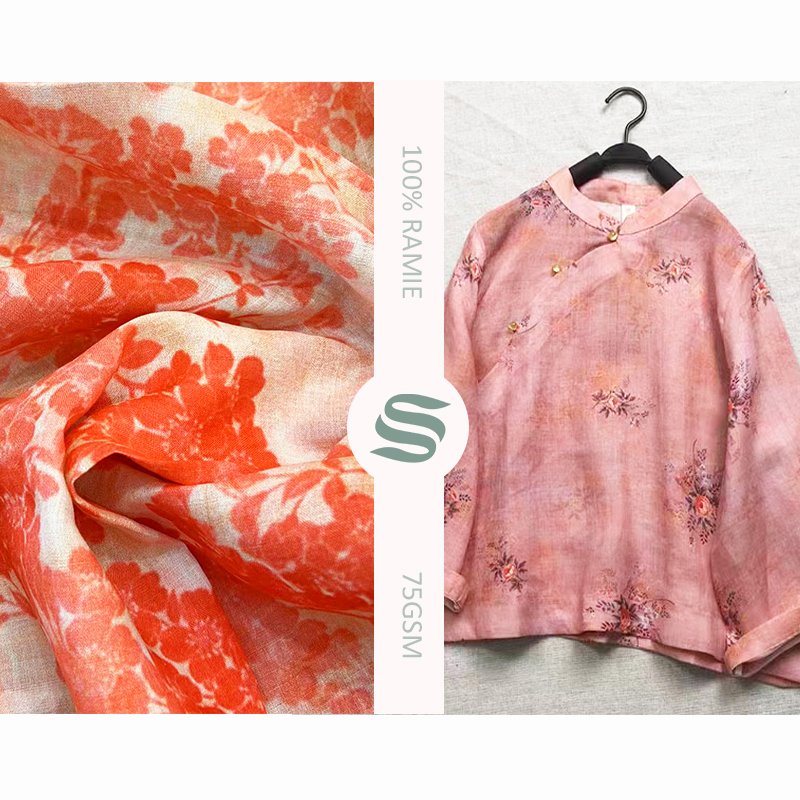 Customization printed ramie fabric wholesale 100% linen clothing for women