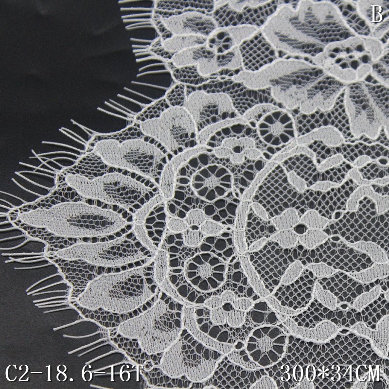 fashion french tulle 100% nylon chantilly eyelash floral lace fabric for wedding female