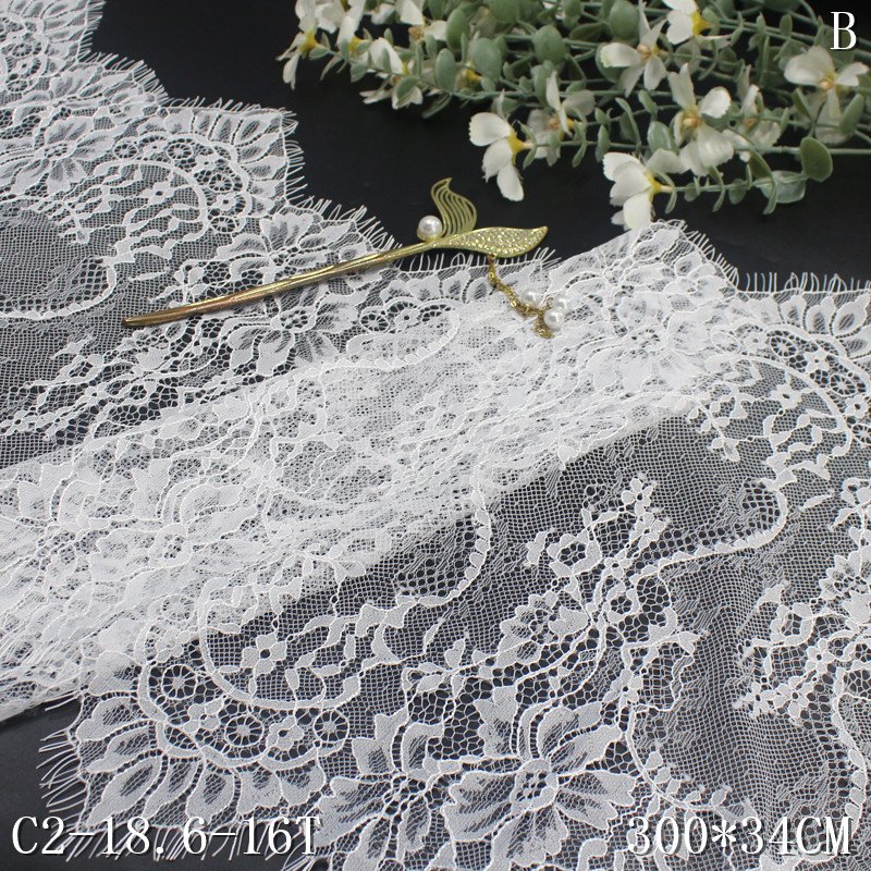 fashion french tulle 100% nylon chantilly eyelash floral lace fabric for wedding female