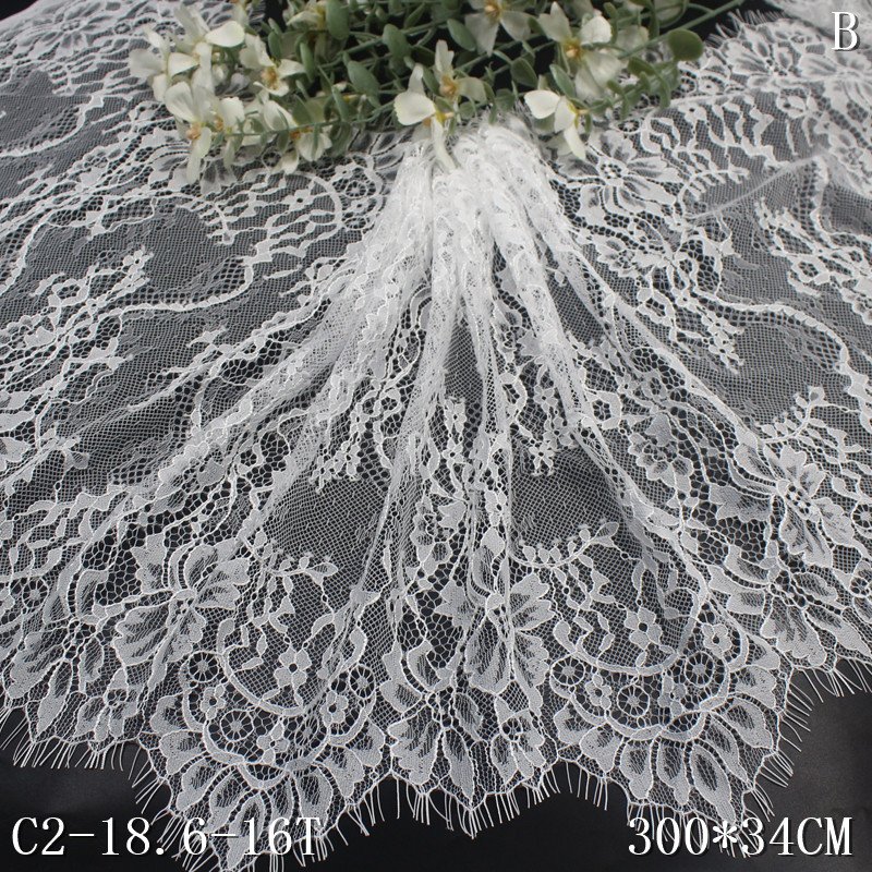 fashion french tulle 100% nylon chantilly eyelash floral lace fabric for wedding female
