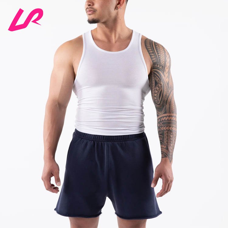 Custom Logo Men Muscle Fitted Singlet Ribbed Tops Quick Dry Gym Fitness 100% Cotton Sleeveless Top Spandex Rib Tank Top